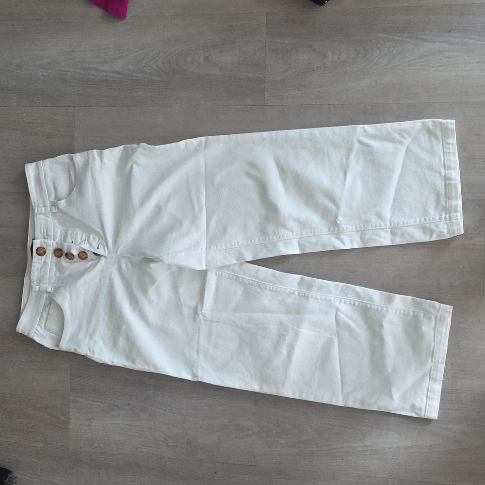 Massimo Dutti Cream Button-Up Trousers